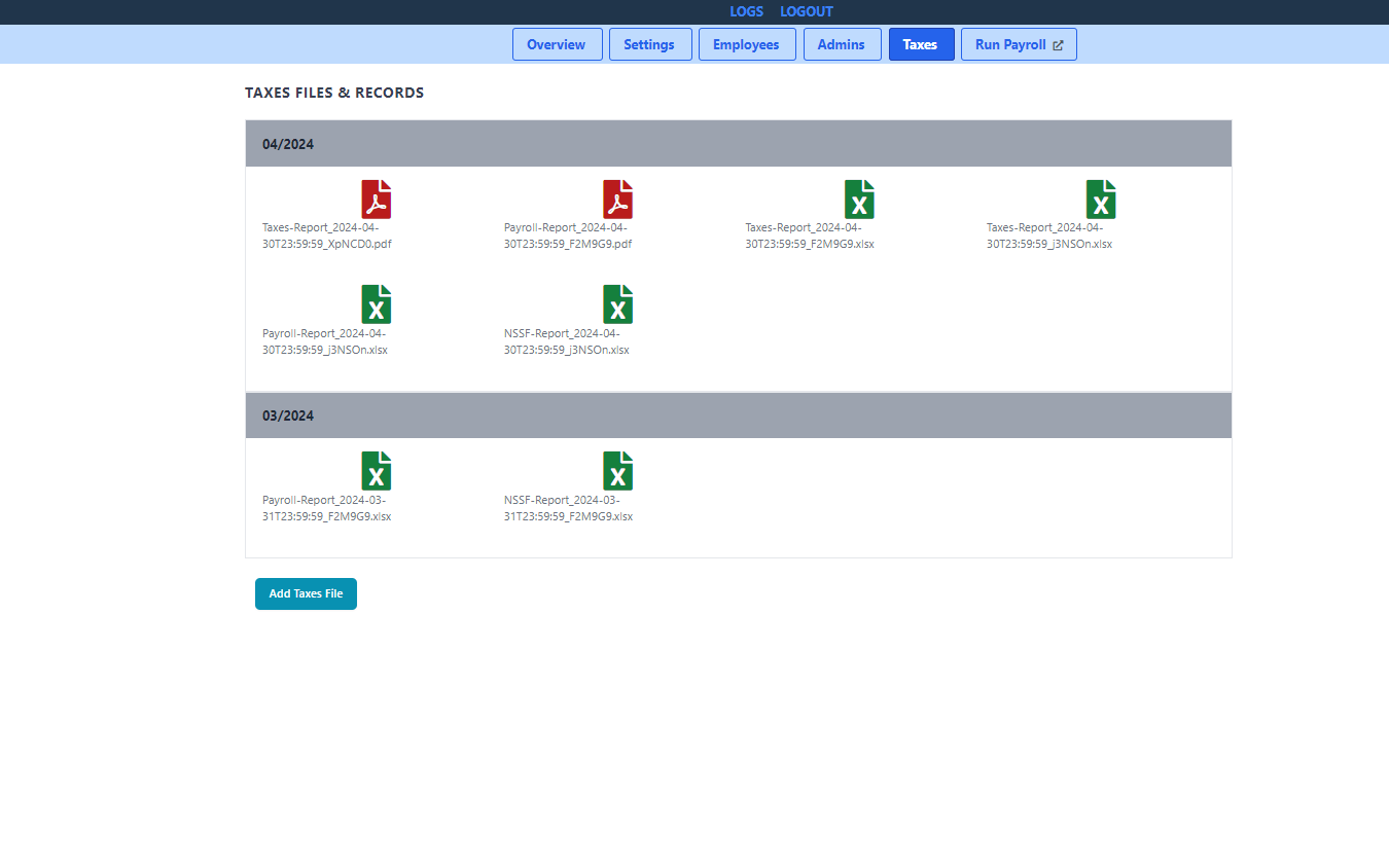 Payroll Taxes Screen